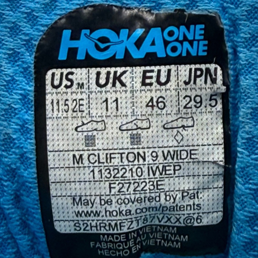 Hoka Clifton 9 Running Shoes White Blue Mens Size 11.5 2E Wide Athletic Sneakers - Picture 8 of 9